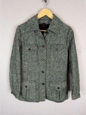 Vintage Irish Tweed Field Jacket Canada Green Grey Utility Coat Blazer Women S/M